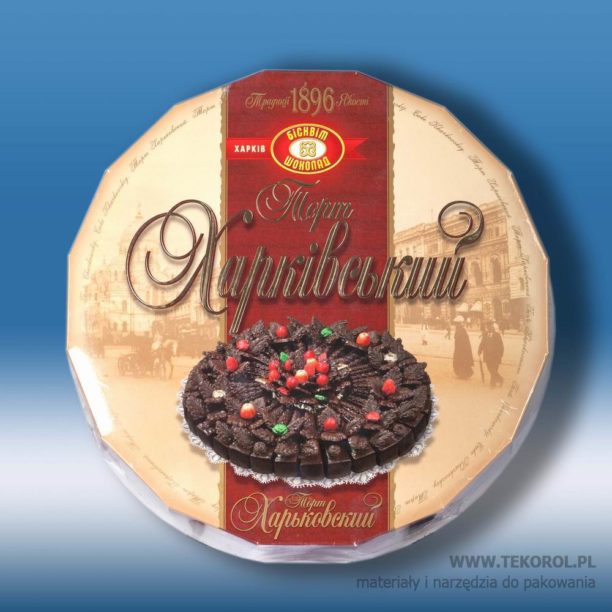 Kharkiv chocolate cake is packed with shrink wrap